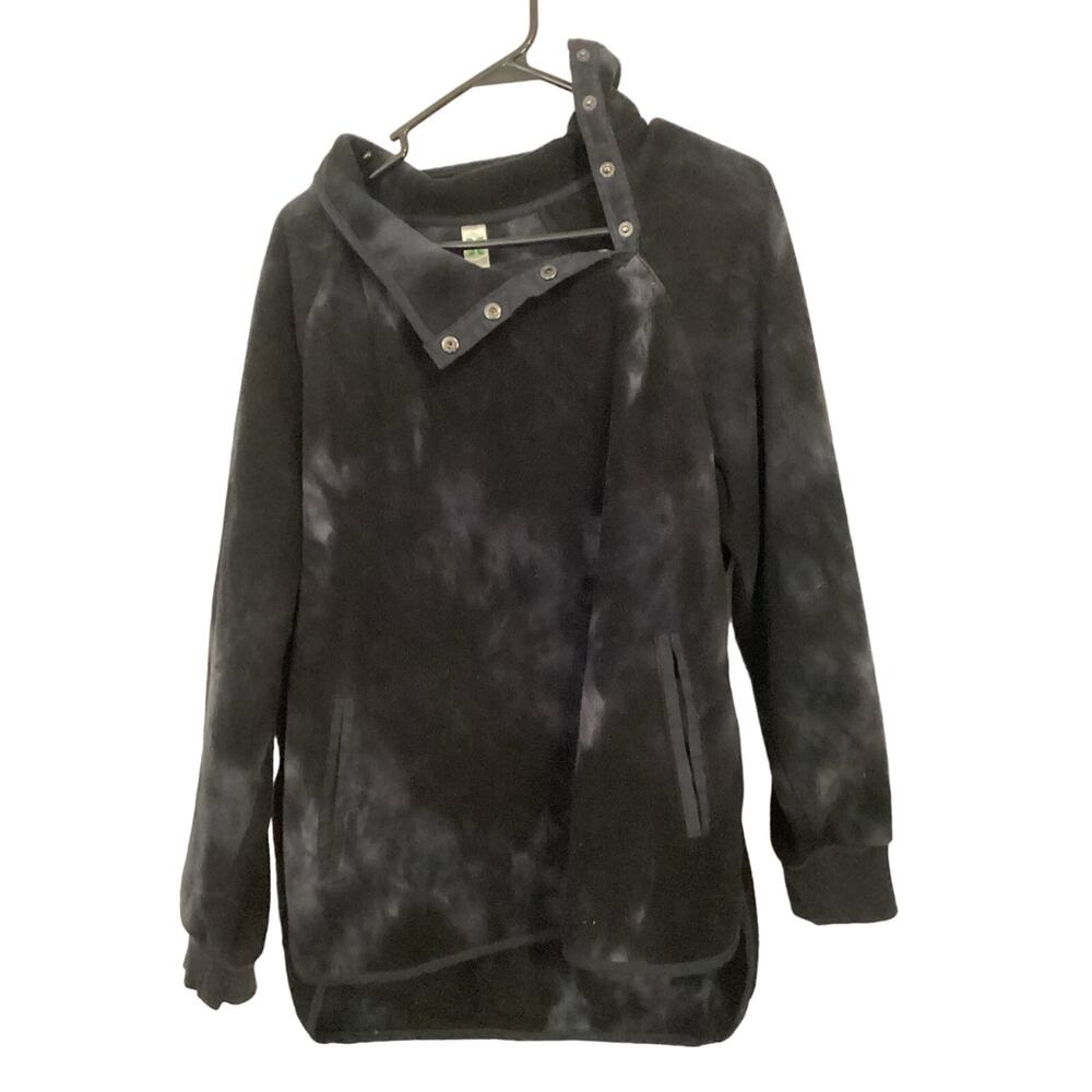 GreenTea Size XL Gray Tie Dyed Pullover Sweatshirt with Side Buttons and Pockets
